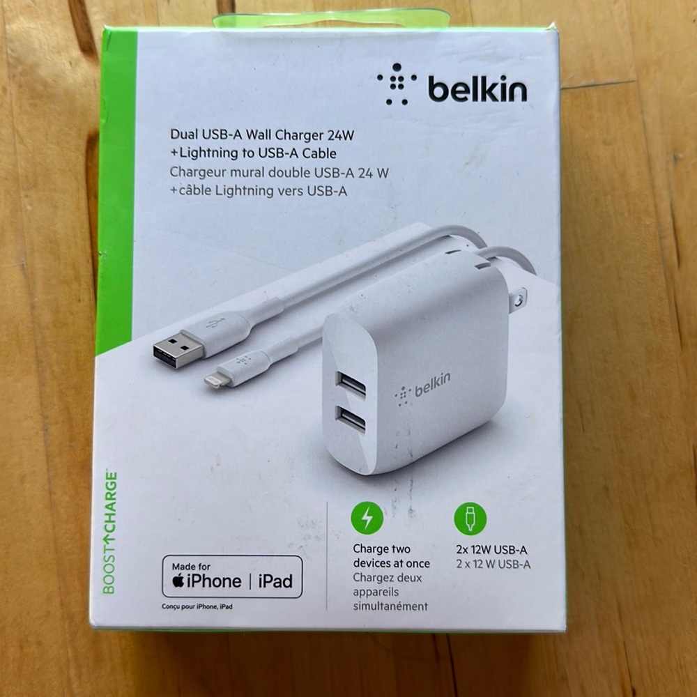 Belkin dual usb-a wall charger, unopened